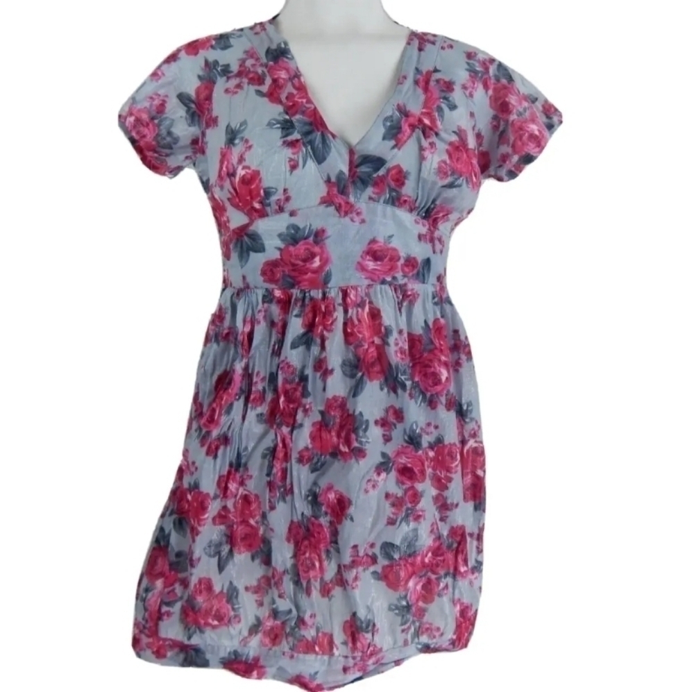 Desigual Gray Rose Floral Shimmer Dress
